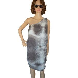 Max Studio 100% Silk Chiffon Abstract Asymmetrical Sheath Dress Women Size Small